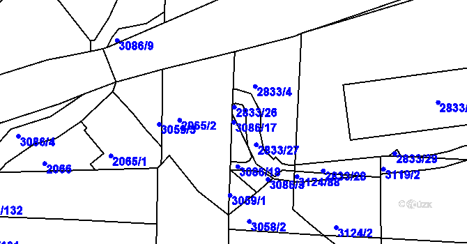 Parcela st. 3086/17 v KÚ Braník, Katastrální mapa