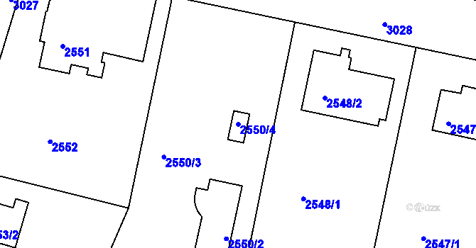 Parcela st. 2550/4 v KÚ Braník, Katastrální mapa
