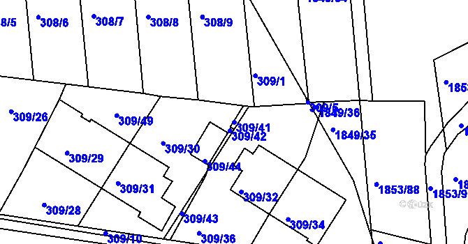 Parcela st. 309/41 v KÚ Braník, Katastrální mapa