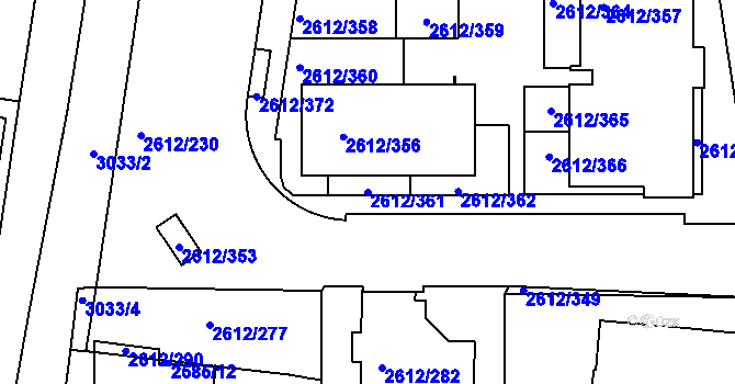 Parcela st. 2612/361 v KÚ Braník, Katastrální mapa