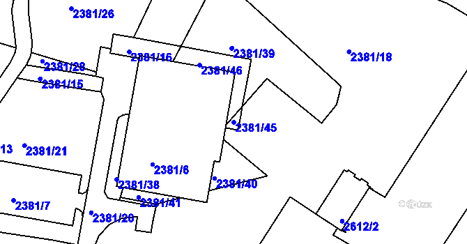 Parcela st. 2381/45 v KÚ Braník, Katastrální mapa