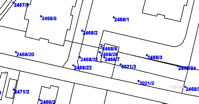 Parcela st. 2468/28 v KÚ Braník, Katastrální mapa