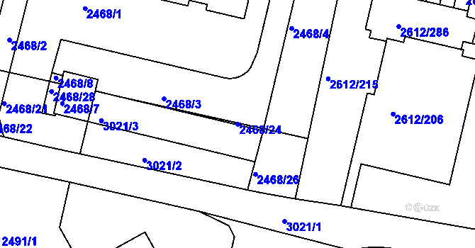 Parcela st. 2468/24 v KÚ Braník, Katastrální mapa