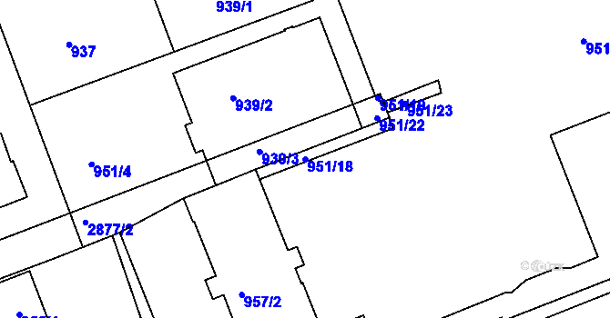 Parcela st. 951/18 v KÚ Braník, Katastrální mapa