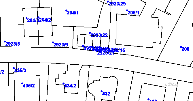 Parcela st. 2923/21 v KÚ Braník, Katastrální mapa