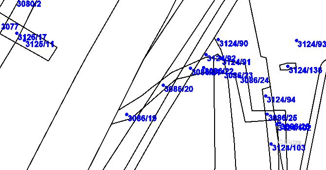 Parcela st. 3086/20 v KÚ Braník, Katastrální mapa