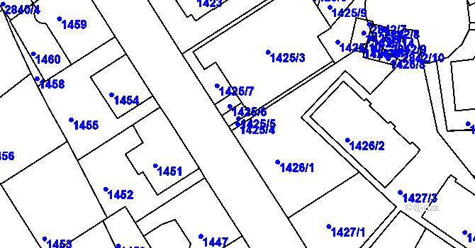 Parcela st. 1425/4 v KÚ Braník, Katastrální mapa
