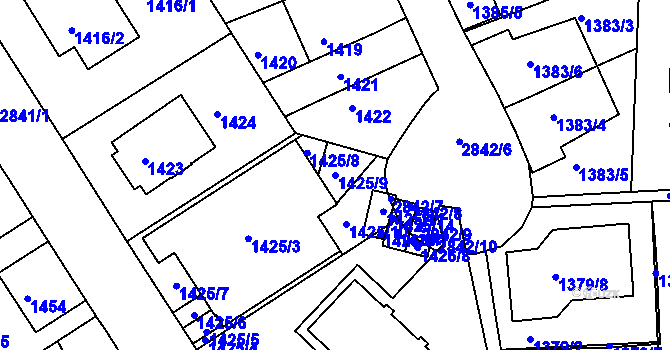 Parcela st. 1425/9 v KÚ Braník, Katastrální mapa