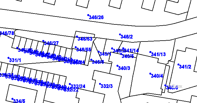 Parcela st. 345/1 v KÚ Braník, Katastrální mapa