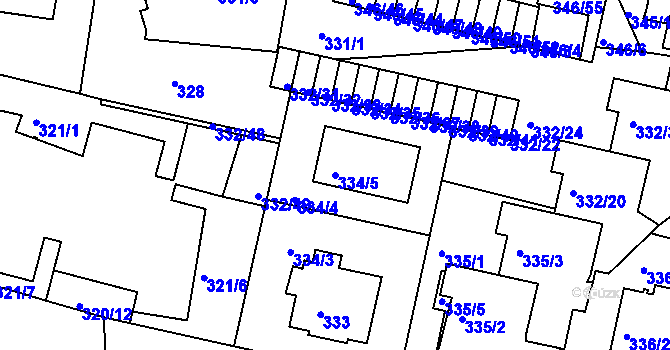 Parcela st. 334/5 v KÚ Braník, Katastrální mapa