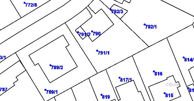 Parcela st. 791/1 v KÚ Braník, Katastrální mapa
