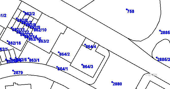 Parcela st. 864/4 v KÚ Braník, Katastrální mapa