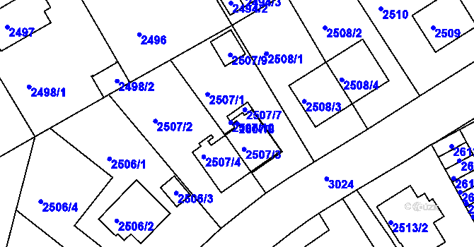 Parcela st. 2507/8 v KÚ Braník, Katastrální mapa