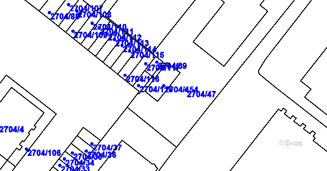 Parcela st. 2704/154 v KÚ Braník, Katastrální mapa