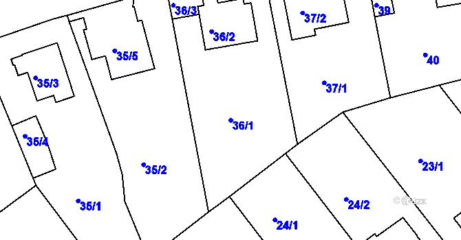 Parcela st. 36/1 v KÚ Lhotka, Katastrální mapa