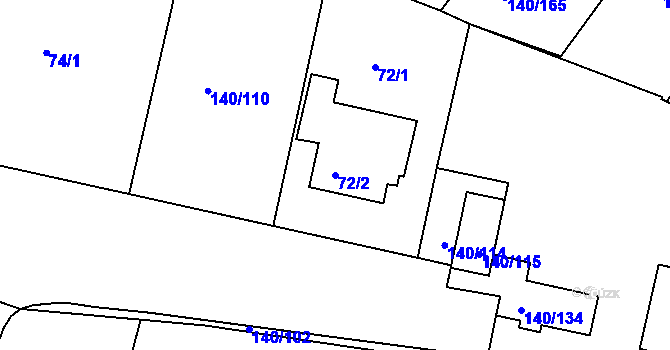 Parcela st. 72/2 v KÚ Lhotka, Katastrální mapa