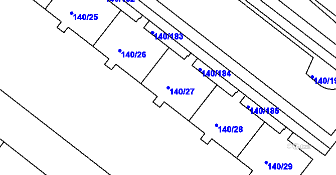 Parcela st. 140/27 v KÚ Lhotka, Katastrální mapa