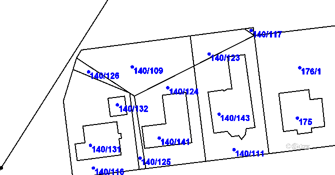 Parcela st. 140/124 v KÚ Lhotka, Katastrální mapa