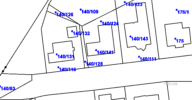 Parcela st. 140/141 v KÚ Lhotka, Katastrální mapa