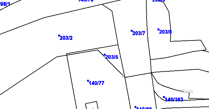 Parcela st. 203/5 v KÚ Lhotka, Katastrální mapa