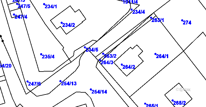 Parcela st. 263/2 v KÚ Lhotka, Katastrální mapa