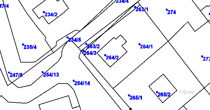 Parcela st. 264/2 v KÚ Lhotka, Katastrální mapa