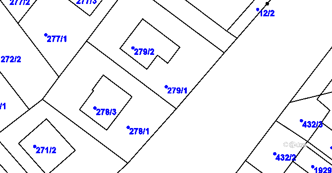 Parcela st. 279/1 v KÚ Lhotka, Katastrální mapa