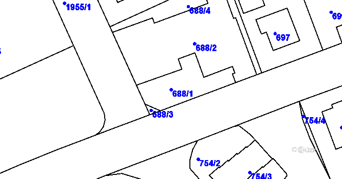Parcela st. 688/1 v KÚ Lhotka, Katastrální mapa