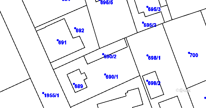 Parcela st. 690/2 v KÚ Lhotka, Katastrální mapa