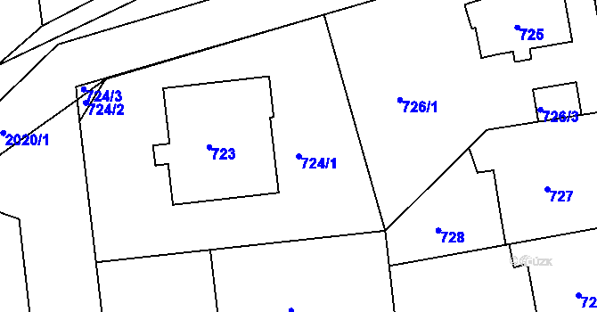 Parcela st. 724/1 v KÚ Lhotka, Katastrální mapa