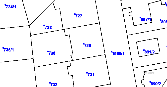 Parcela st. 729 v KÚ Lhotka, Katastrální mapa