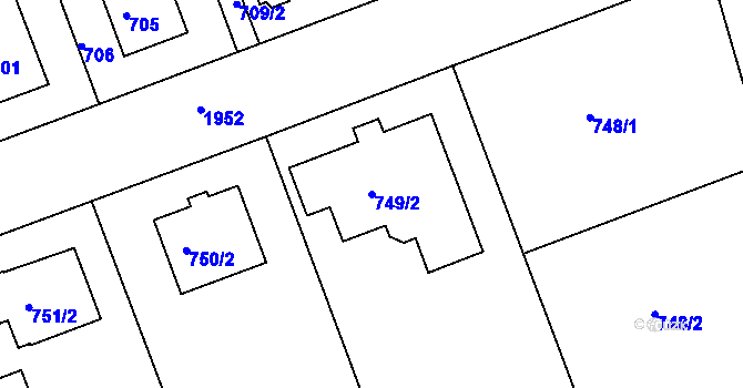 Parcela st. 749/2 v KÚ Lhotka, Katastrální mapa