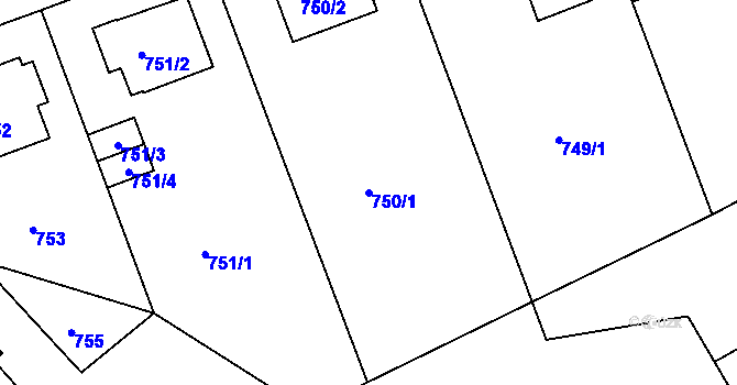 Parcela st. 750/1 v KÚ Lhotka, Katastrální mapa