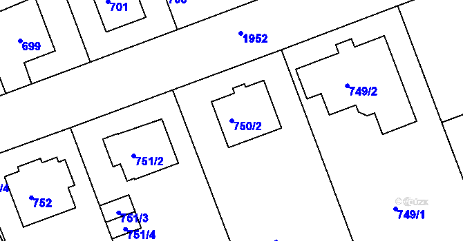 Parcela st. 750/2 v KÚ Lhotka, Katastrální mapa