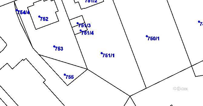 Parcela st. 751/1 v KÚ Lhotka, Katastrální mapa