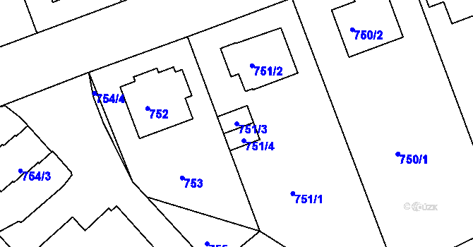 Parcela st. 751/3 v KÚ Lhotka, Katastrální mapa