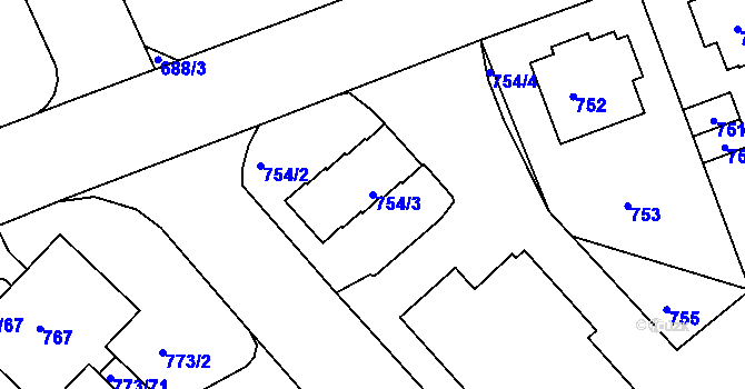Parcela st. 754/3 v KÚ Lhotka, Katastrální mapa