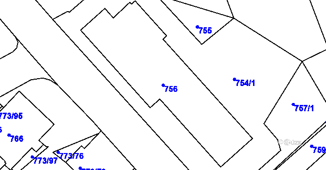 Parcela st. 756 v KÚ Lhotka, Katastrální mapa