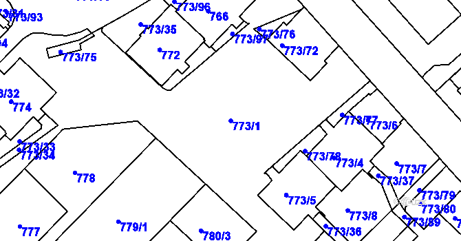 Parcela st. 773/1 v KÚ Lhotka, Katastrální mapa