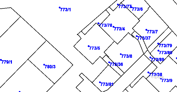 Parcela st. 773/5 v KÚ Lhotka, Katastrální mapa