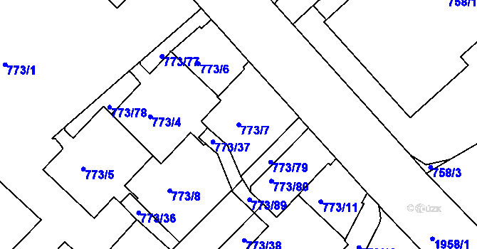 Parcela st. 773/7 v KÚ Lhotka, Katastrální mapa