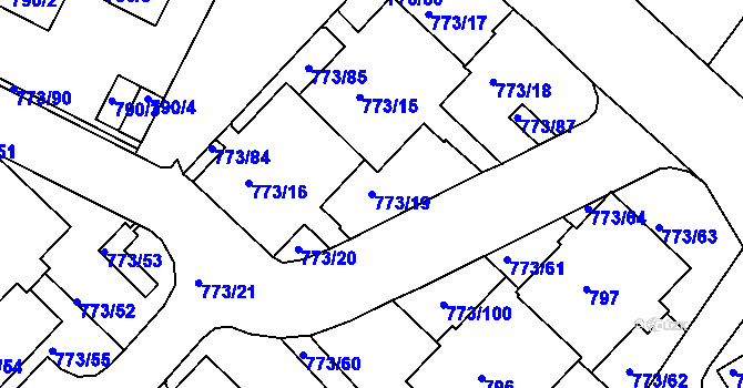 Parcela st. 773/19 v KÚ Lhotka, Katastrální mapa