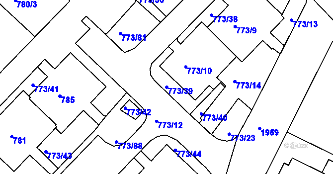 Parcela st. 773/39 v KÚ Lhotka, Katastrální mapa