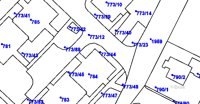 Parcela st. 773/44 v KÚ Lhotka, Katastrální mapa