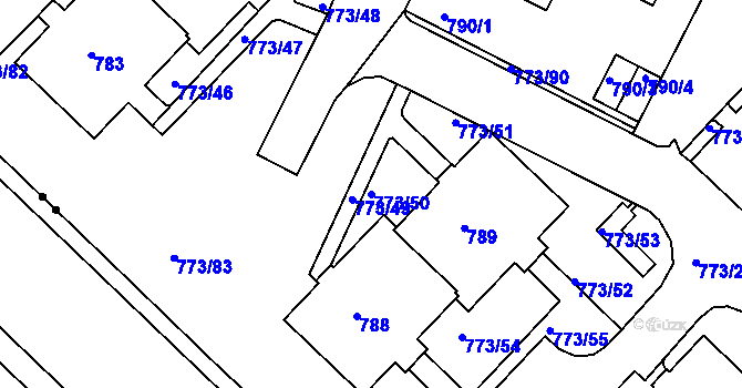 Parcela st. 773/50 v KÚ Lhotka, Katastrální mapa