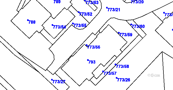 Parcela st. 773/56 v KÚ Lhotka, Katastrální mapa