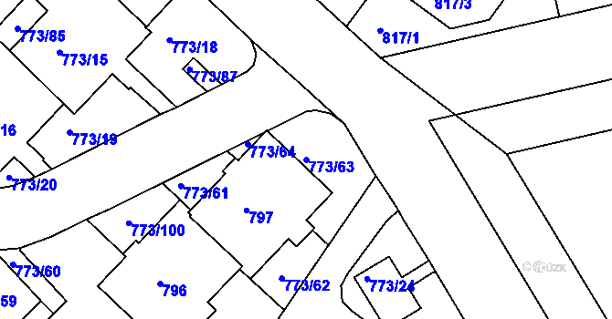 Parcela st. 773/63 v KÚ Lhotka, Katastrální mapa