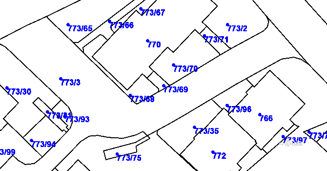 Parcela st. 773/69 v KÚ Lhotka, Katastrální mapa