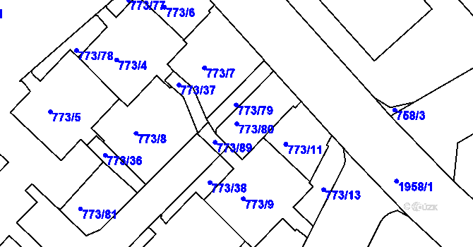 Parcela st. 773/80 v KÚ Lhotka, Katastrální mapa