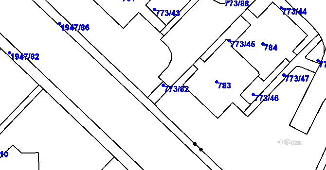 Parcela st. 773/82 v KÚ Lhotka, Katastrální mapa